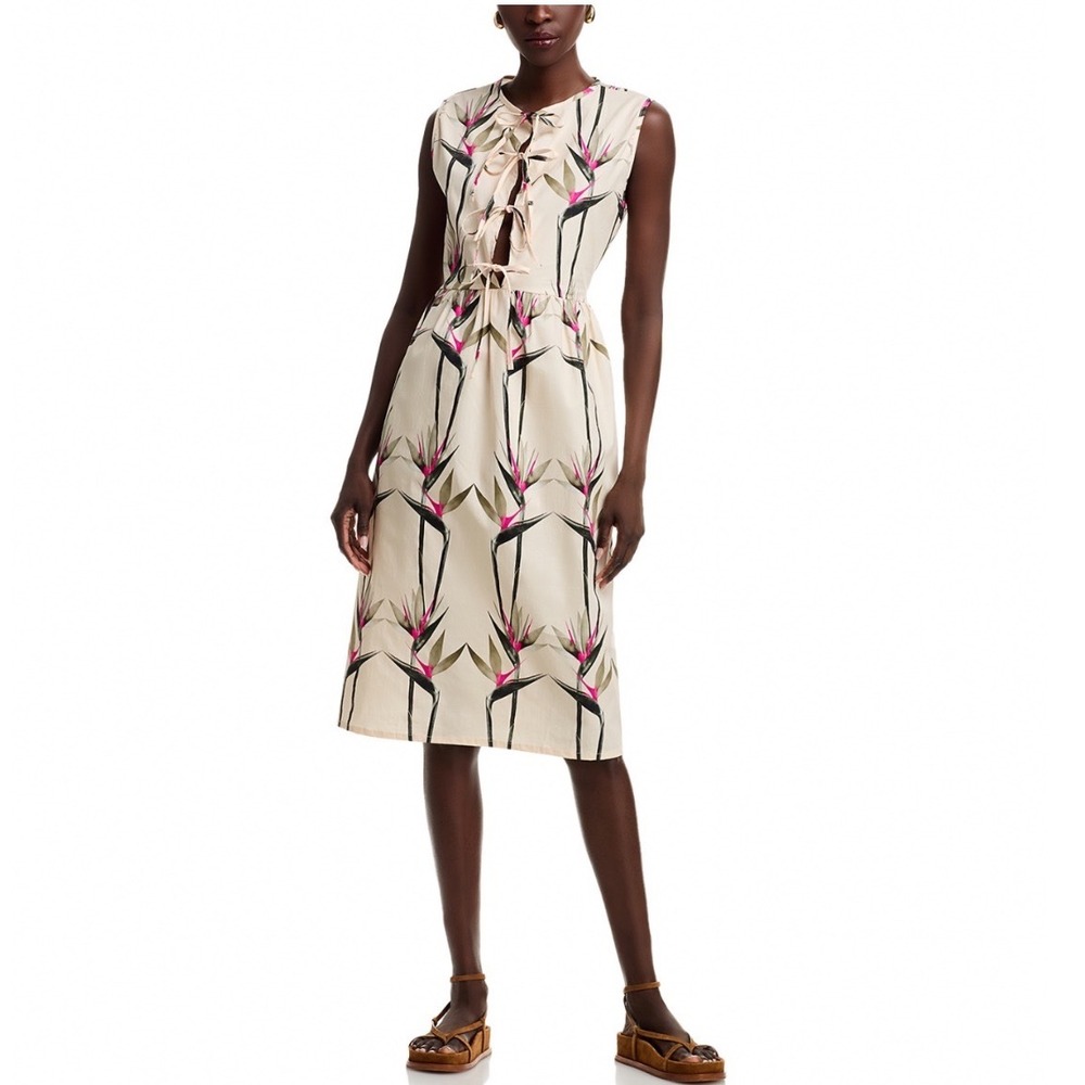 The Lulo Project Hortensia Dress Birds of Paradise Floral Tie Front Midi XL